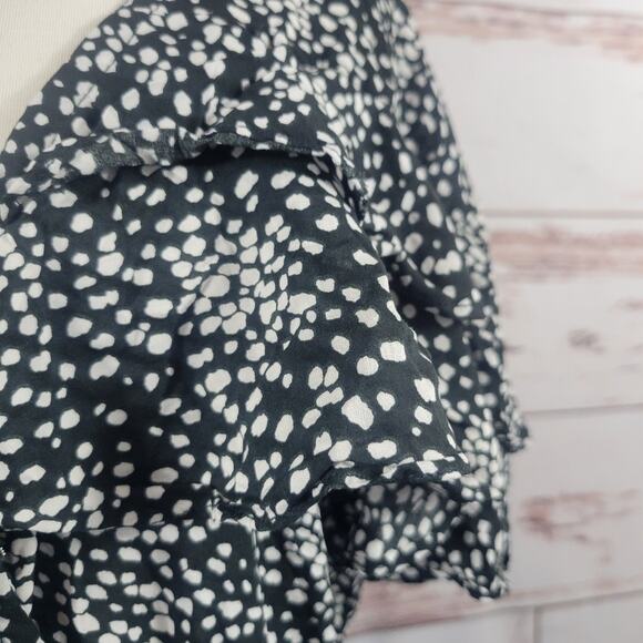 Revolve Auguste Edie Cascade Wrap Mini Dress Ruffle Black White Size 6 - Picture 9 of 11